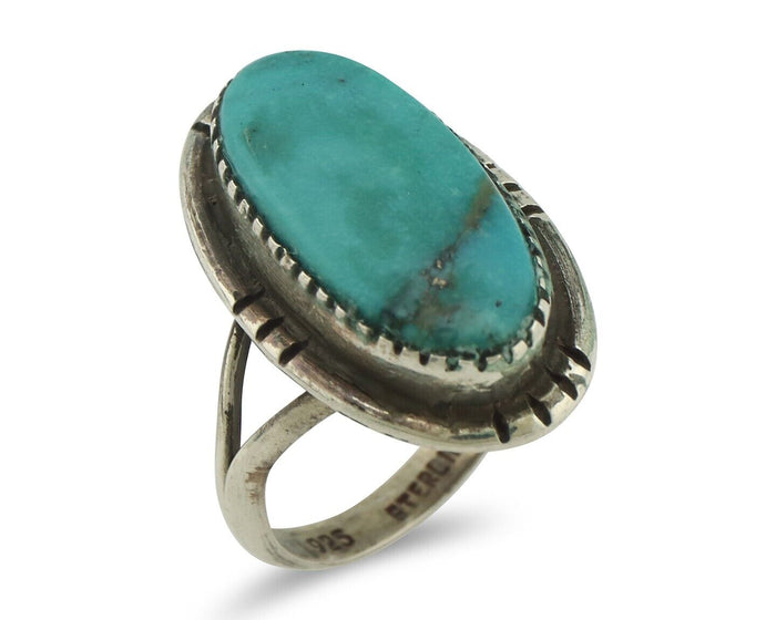 Navajo Ring .925 Silver Natural Blue Turquoise Native American Artist C.80's
