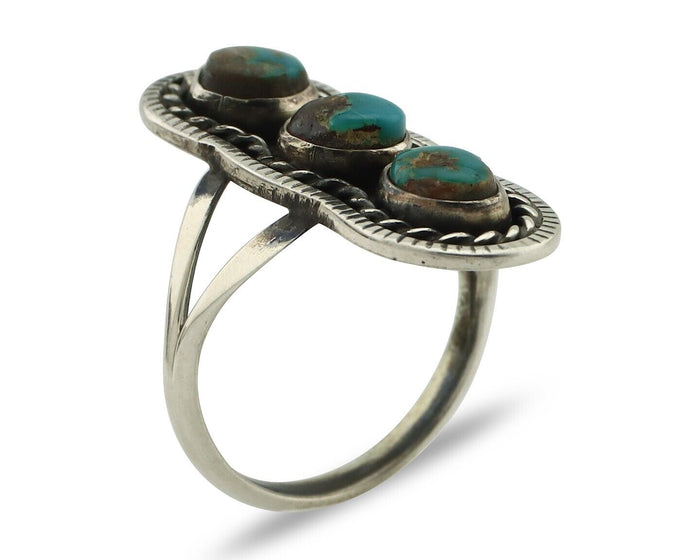 Navajo Ring .925 Silver Natural Blue Turquoise Native American Artist C.80's