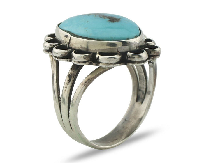 Navajo Ring .925 Silver Natural Blue Turquoise Native American Artist C.80's