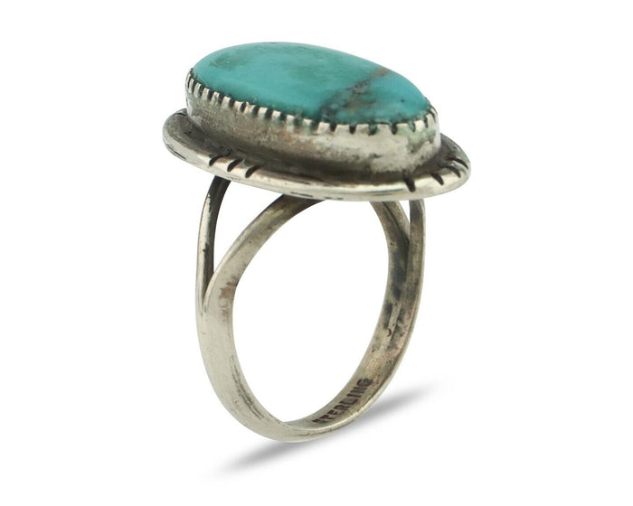 Navajo Ring .925 Silver Natural Blue Turquoise Native American Artist C.80's