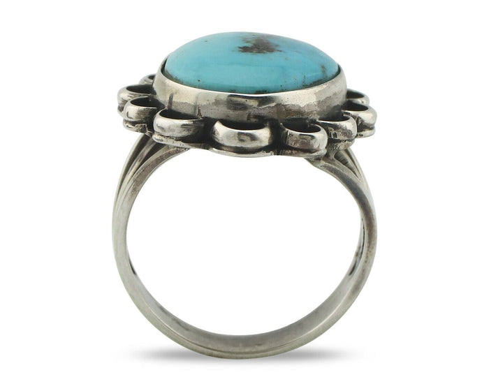 Navajo Ring .925 Silver Natural Blue Turquoise Native American Artist C.80's