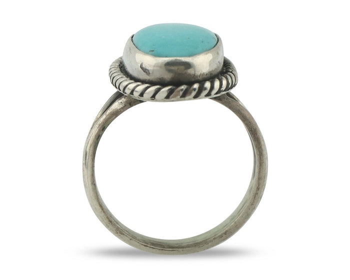 Navajo Ring .925 Silver Natural Blue Turquoise Native American Artist C.80's
