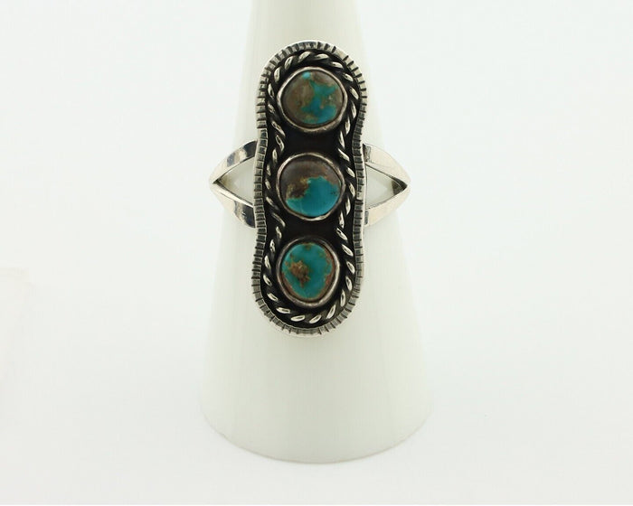 Navajo Ring .925 Silver Natural Blue Turquoise Native American Artist C.80's
