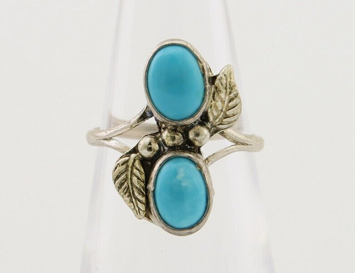 Navajo Ring 925 Silver Natural Blue Turquoise Native American Artist C.80's