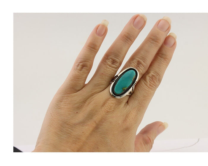 Navajo Ring 925 Silver Natural Blue Turquoise Native American Artist C.80's