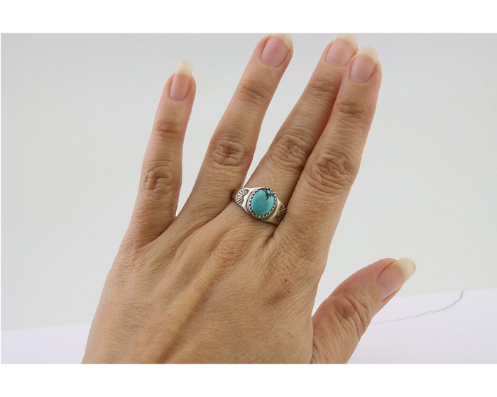 Navajo Ring 925 Silver Natural Blue Turquoise Native American Artist C.80's