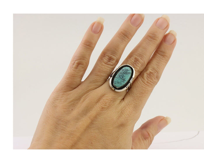 Navajo Ring 925 Silver Natural Blue Turquoise Native American Artist C.80's