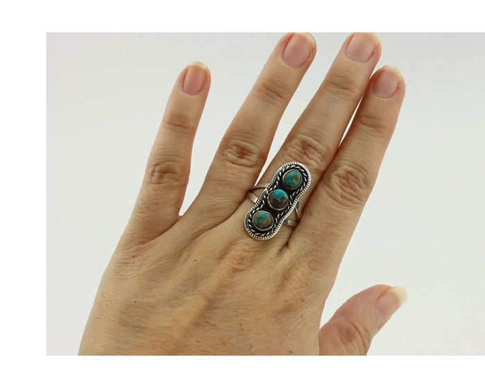 Navajo Ring .925 Silver Natural Blue Turquoise Native American Artist C.80's