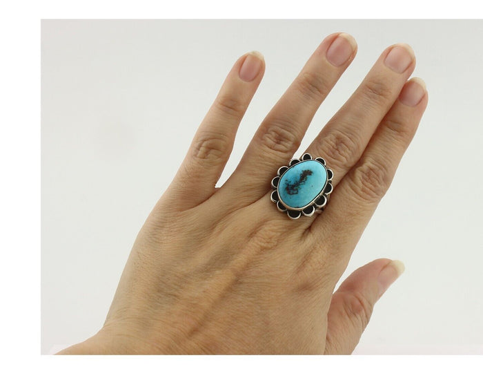 Navajo Ring .925 Silver Natural Blue Turquoise Native American Artist C.80's