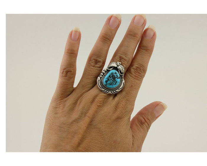 Navajo Ring 925 Silver Natural Blue Turquoise Native American Artist C.80's