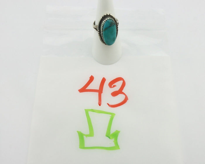 Navajo Ring .925 Silver Natural Blue Turquoise Native American Artist C.80's