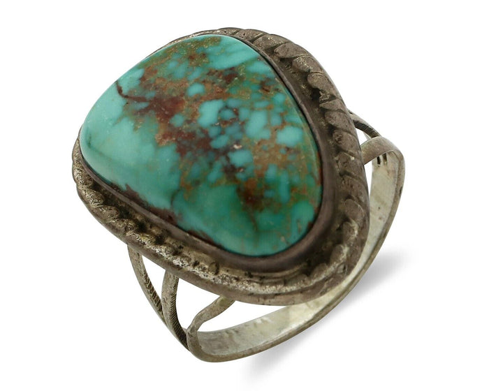 Navajo Ring 925 Silver Natural Blue Turquoise Native Signed DZ C.80's