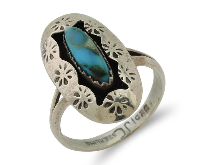 Navajo Ring 925 Silver Natural Blue Turquoise Signed IJC C.80's
