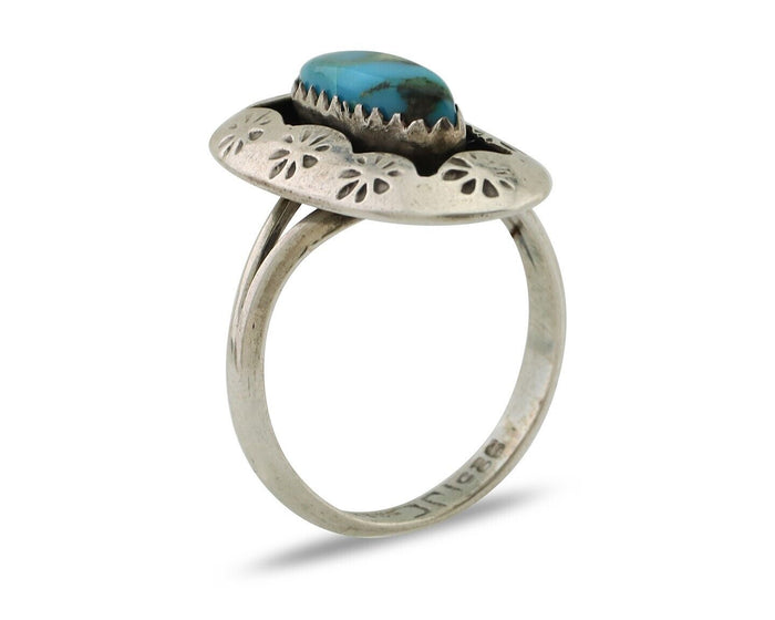 Navajo Ring 925 Silver Natural Blue Turquoise Signed IJC C.80's