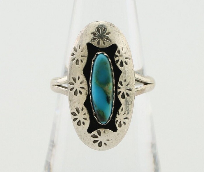 Navajo Ring 925 Silver Natural Blue Turquoise Signed IJC C.80's