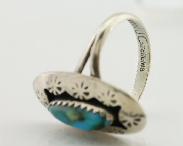 Navajo Ring 925 Silver Natural Blue Turquoise Signed IJC C.80's