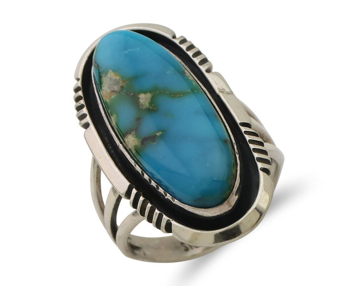 Navajo Ring 925 Silver Natural Blue Turquoise Signed USA C.80's
