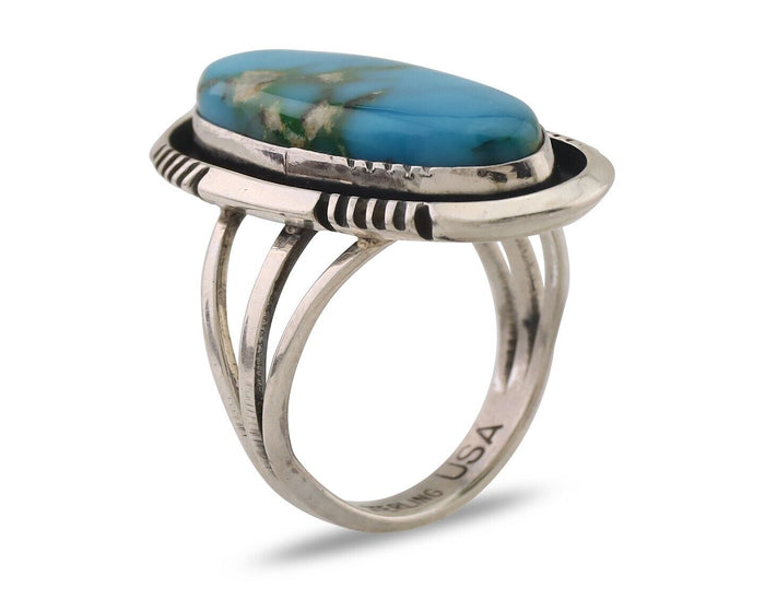 Navajo Ring 925 Silver Natural Blue Turquoise Signed USA C.80's