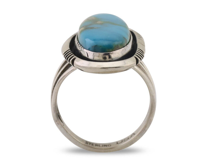 Navajo Ring 925 Silver Natural Blue Turquoise Signed USA C.80's