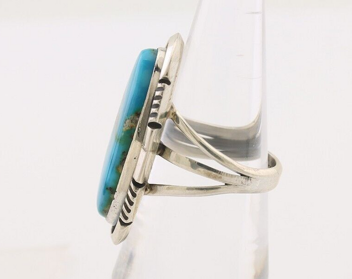 Navajo Ring 925 Silver Natural Blue Turquoise Signed USA C.80's