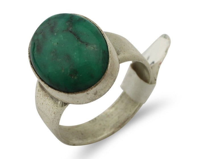 Navajo Ring 925 Silver Natural Green Turquoise Artist Signed Sunrise C.80's