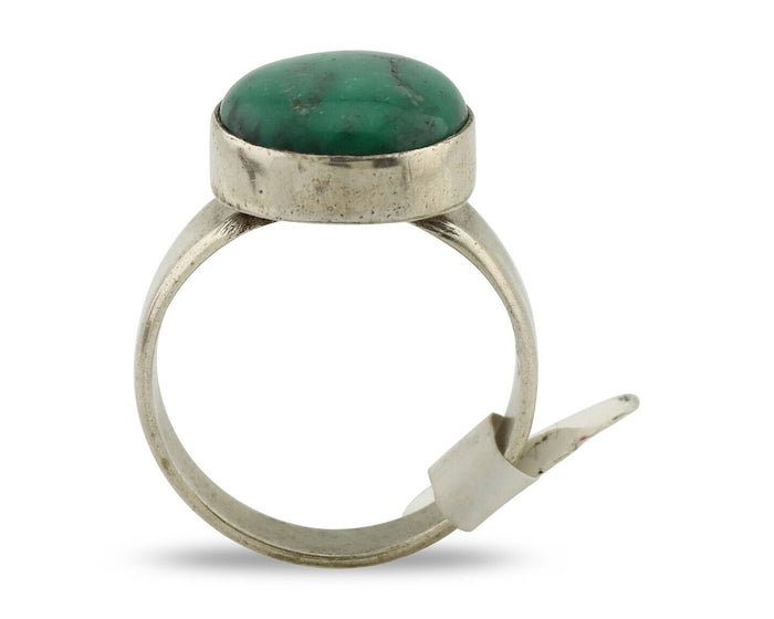 Navajo Ring 925 Silver Natural Green Turquoise Artist Signed Sunrise C.80's
