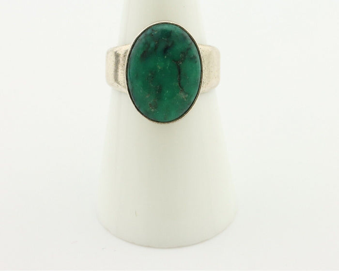 Navajo Ring 925 Silver Natural Green Turquoise Artist Signed Sunrise C.80's