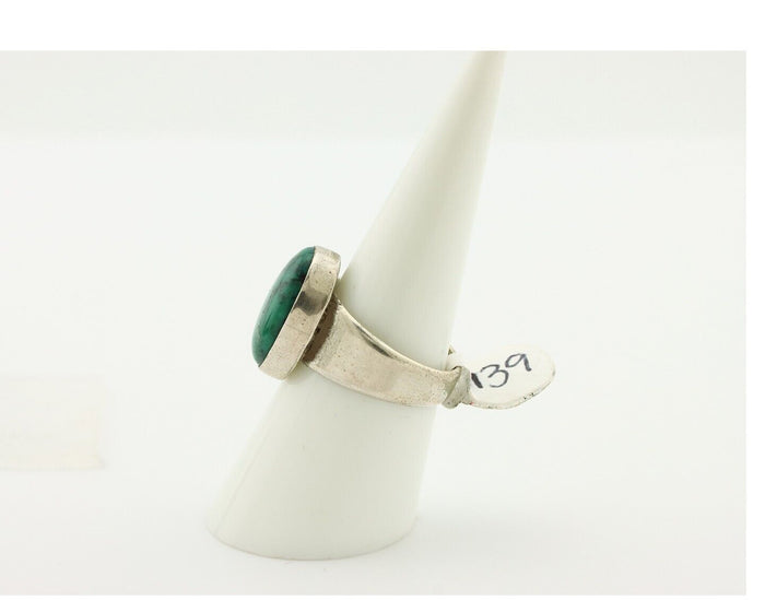 Navajo Ring 925 Silver Natural Green Turquoise Artist Signed Sunrise C.80's