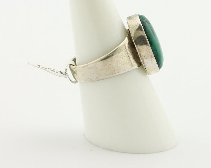 Navajo Ring 925 Silver Natural Green Turquoise Artist Signed Sunrise C.80's
