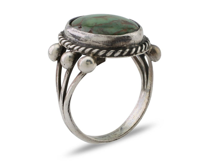 Navajo Ring 925 Silver Natural Green Turquoise Native American Artist C.80's