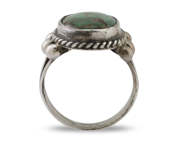 Navajo Ring 925 Silver Natural Green Turquoise Native American Artist C.80's