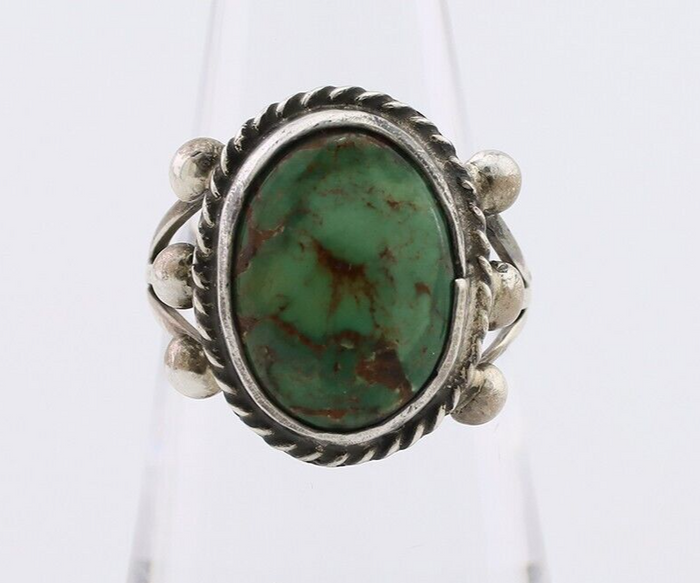Navajo Ring 925 Silver Natural Green Turquoise Native American Artist C.80's