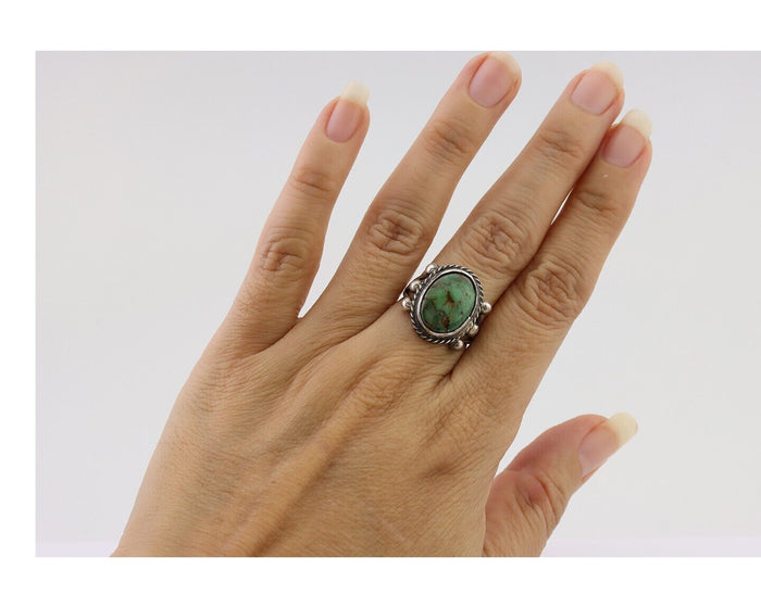 Navajo Ring 925 Silver Natural Green Turquoise Native American Artist C.80's