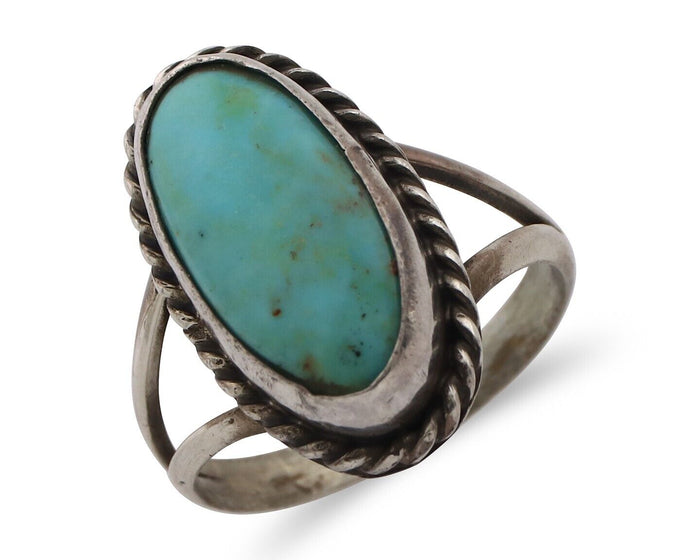 Navajo Ring .925 Silver Natural Kingman Turquoise Native American Artist C.80's