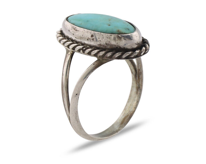 Navajo Ring .925 Silver Natural Kingman Turquoise Native American Artist C.80's