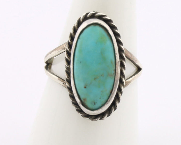 Navajo Ring .925 Silver Natural Kingman Turquoise Native American Artist C.80's