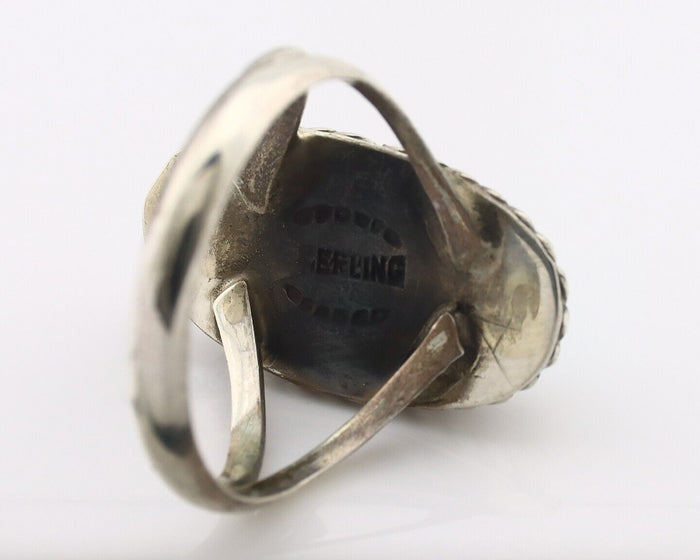 Navajo Ring .925 Silver Natural Kingman Turquoise Native American Artist C.80's