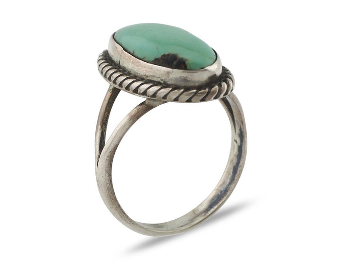 Navajo Ring 925 Silver Natural Kingman Turquoise Signed M Montoya C.80's