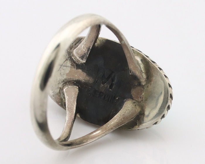 Navajo Ring 925 Silver Natural Kingman Turquoise Signed M Montoya C.80's
