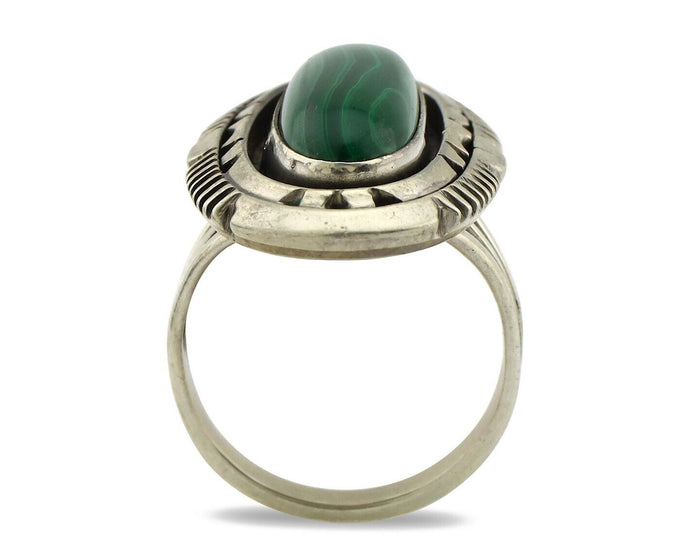 Navajo Ring 925 Silver Natural Malachite Artist Signed William Denetdale C.80's