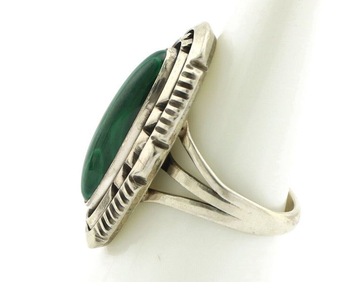 Navajo Ring 925 Silver Natural Malachite Artist Signed William Denetdale C.80's