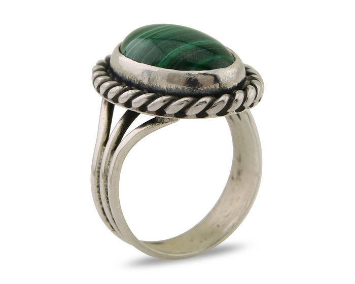 Navajo Ring 925 Silver Natural Malachite Native American Artist C.80's