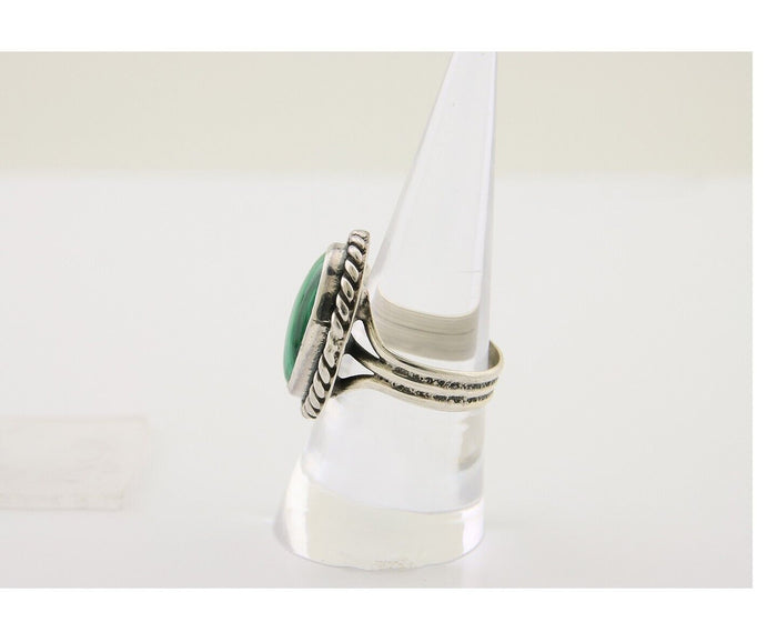 Navajo Ring 925 Silver Natural Malachite Native American Artist C.80's