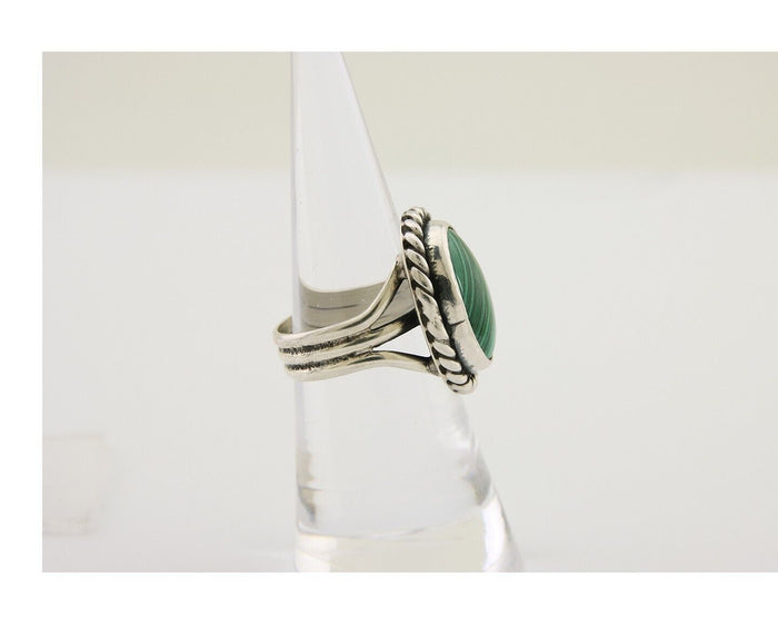 Navajo Ring 925 Silver Natural Malachite Native American Artist C.80's