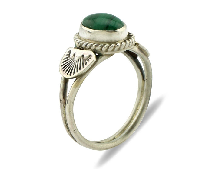 Navajo Ring 925 Silver Natural Mined Malachite Native American Artist C.80's