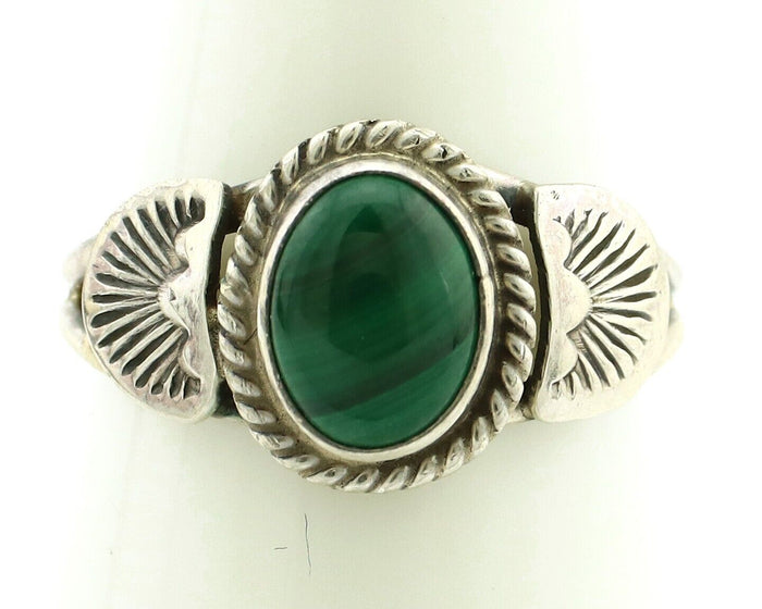 Navajo Ring 925 Silver Natural Mined Malachite Native American Artist C.80's