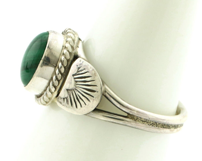 Navajo Ring 925 Silver Natural Mined Malachite Native American Artist C.80's