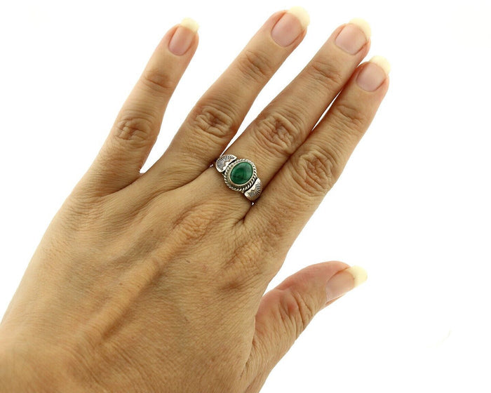Navajo Ring 925 Silver Natural Mined Malachite Native American Artist C.80's