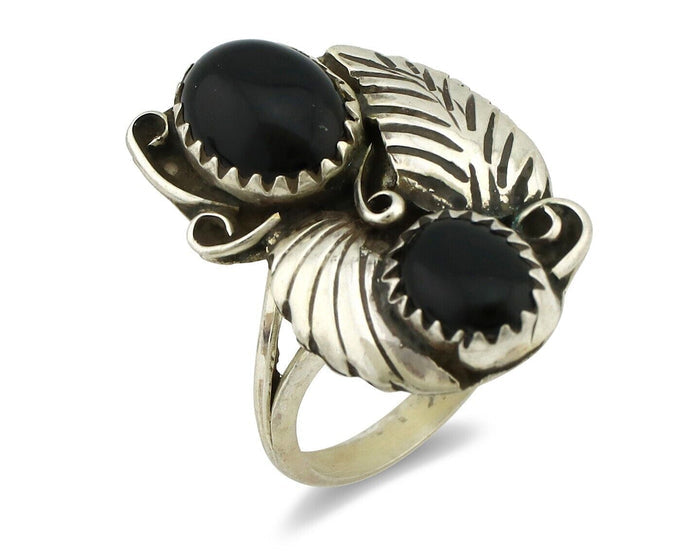 Navajo Ring 925 Silver Natural Mined Onyx Artist Signed T Thomas C.80's