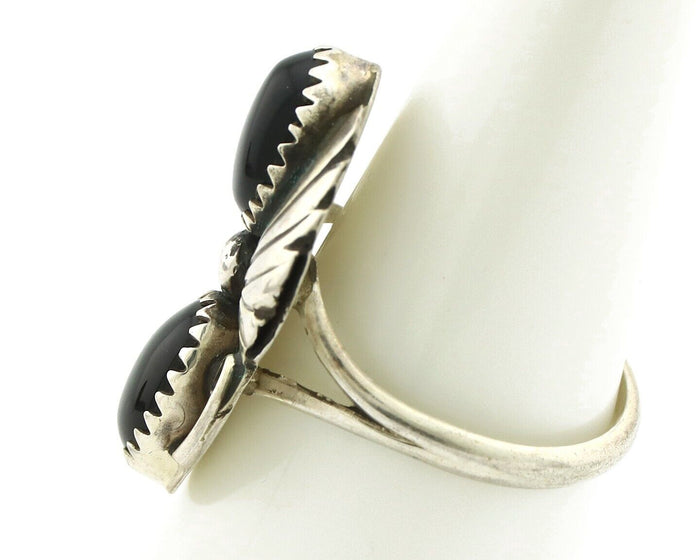 Navajo Ring 925 Silver Natural Mined Onyx Artist Signed T Thomas C.80's
